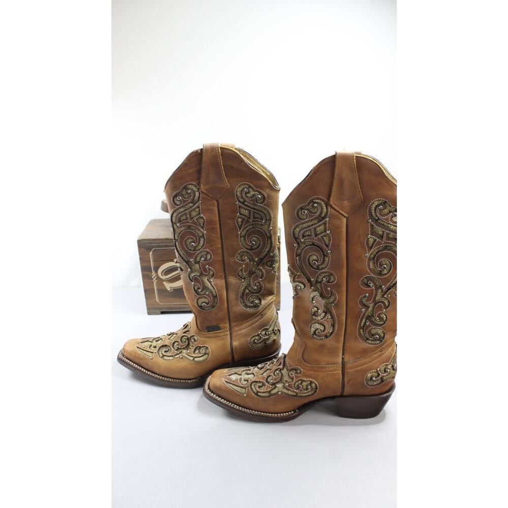 Sergal Womens Size 6 Brown Cowboy Boots leather cuban western heel outsoles - Picture 6 of 11